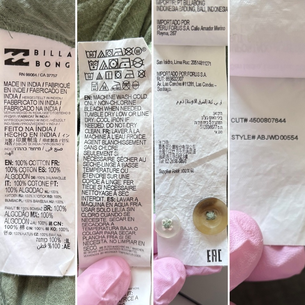 Billabong Stargazer 100% Cotton Jumpsuit, sage green, cropped leg, gauzy, XL - Picture 12 of 12